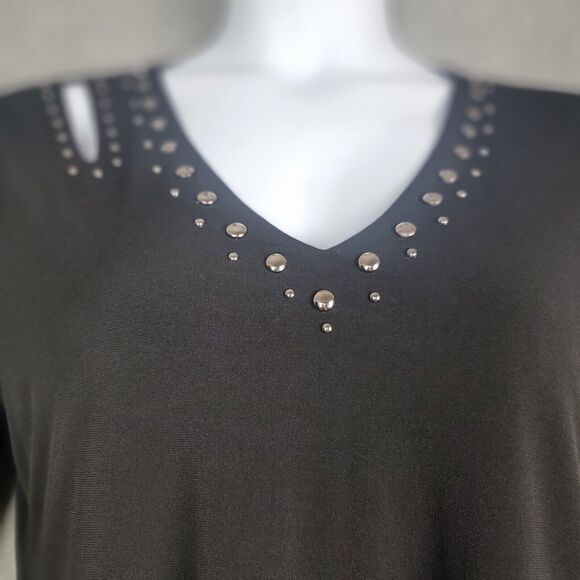 Inc International Concepts Blouse Top L Black Silver Studded Sexy Cutout Mobwife - Picture 5 of 12